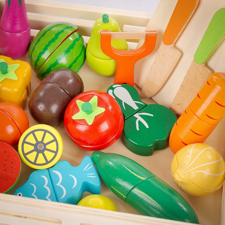 DREWNIANE WARZYWA OWOCE DO KROJENIA NA MAGNES DLA DZIECI ZESTAW XXL
