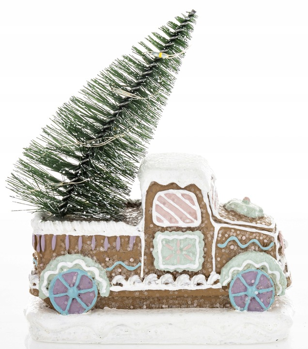 świąteczna figurka LED autko z choinką na pace światełka LED|14,5cm PREZENT