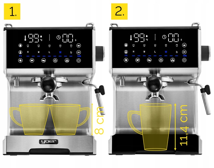 Ekspres ciśnieniowy Kolbowy Yoer 20bar 1350W +Spieniacz mleka +THERMOBLOCK
