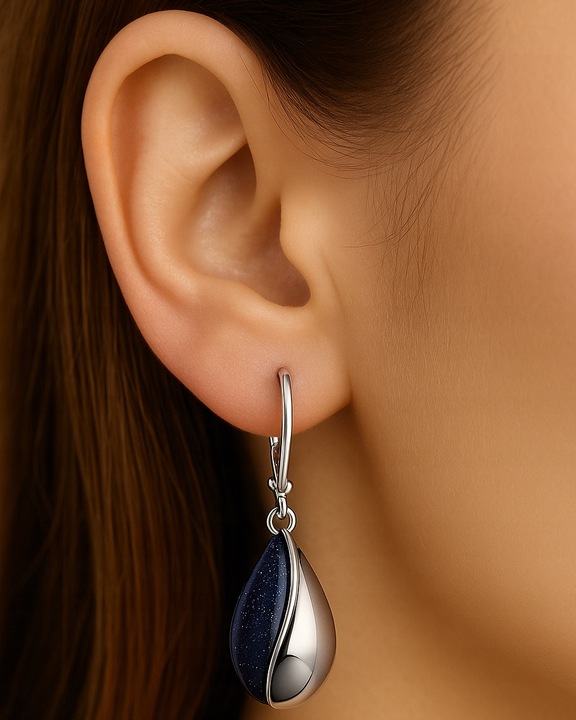 Srebrne kolczyki angielskie srebro próba 925 czarne Noc Kairu