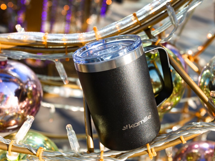 KUBEK TERMICZNY stalowy TERMOS do kawy herbaty z uchwytem KAMILLE 360ml