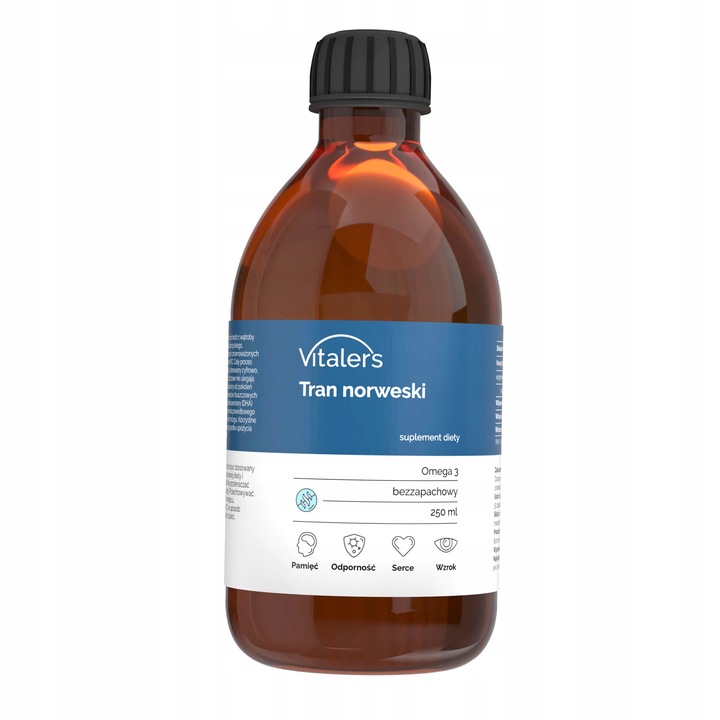 Tran Norweski dla Dorosłych Kwasy EPA DHA OMEGA3 Wit D A E Odporność 250ml