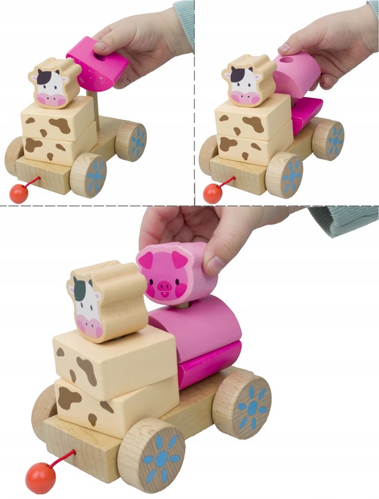 LT333 NOWY DREWNIANY POCIĄG Z WAGONAMI I KLOCKAMI WIEJSKA SCENERIA