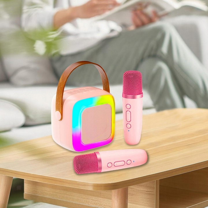 2 MIKROFONY USB JACK GŁOŚNIK PRZENOŚNY ZESTAW DO KARAOKE RGB BLUETOOTH