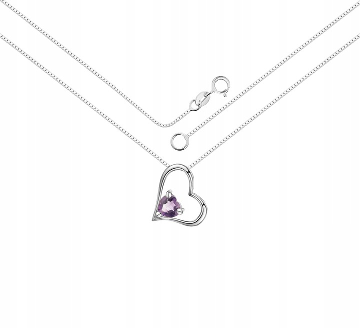 SREBRNY NASZYJNIK 925 AMETYST SERCE SERDUSZKO + GRATISY