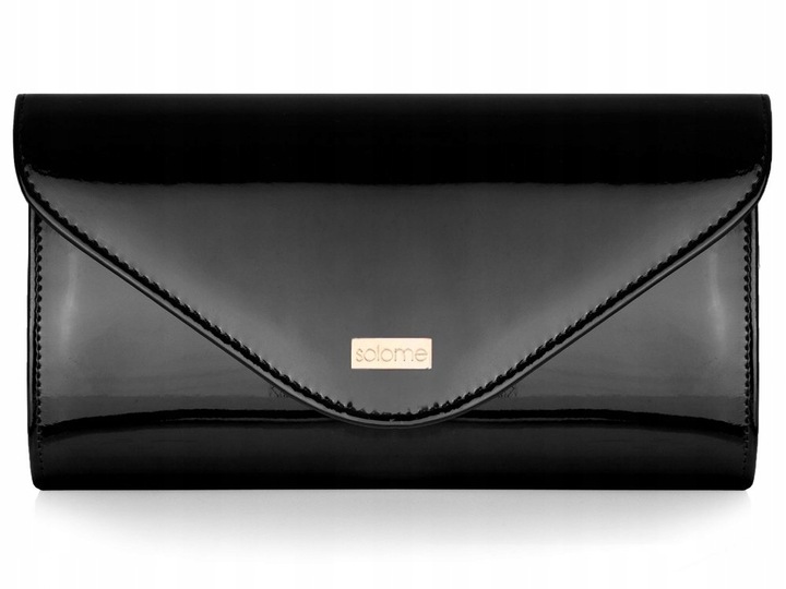CZARNA KOPERTÓWKA TOREBKA WIZYTOWA NA WESELE SOLOME S5 LAKIEROWANA NA PASKU