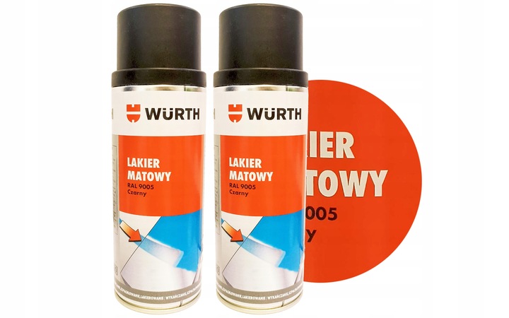 WURTH Lakier Czarny Mat Satyna Spray Szybkoschnący RAL9005 400ml Zestaw2szt