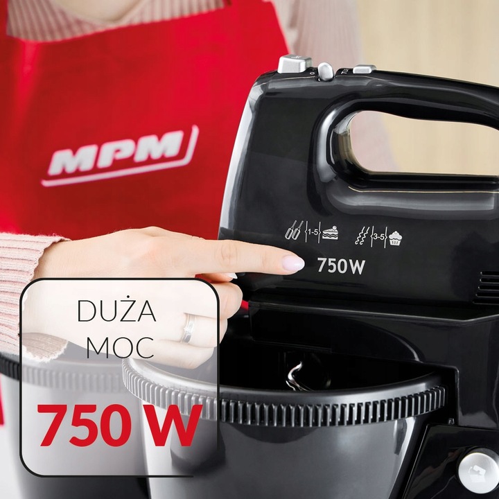 Mikser ręczny 2 misy obrotowe zestaw czarny MPM MMR-22Z/C 750W