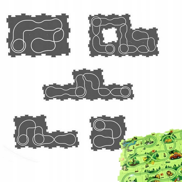 TOR WYŚCIGOWY PUZZLE DO SKŁADANIA AUTKO TRASA ZOO LAS KREATYWNY ZNAKI 25el.