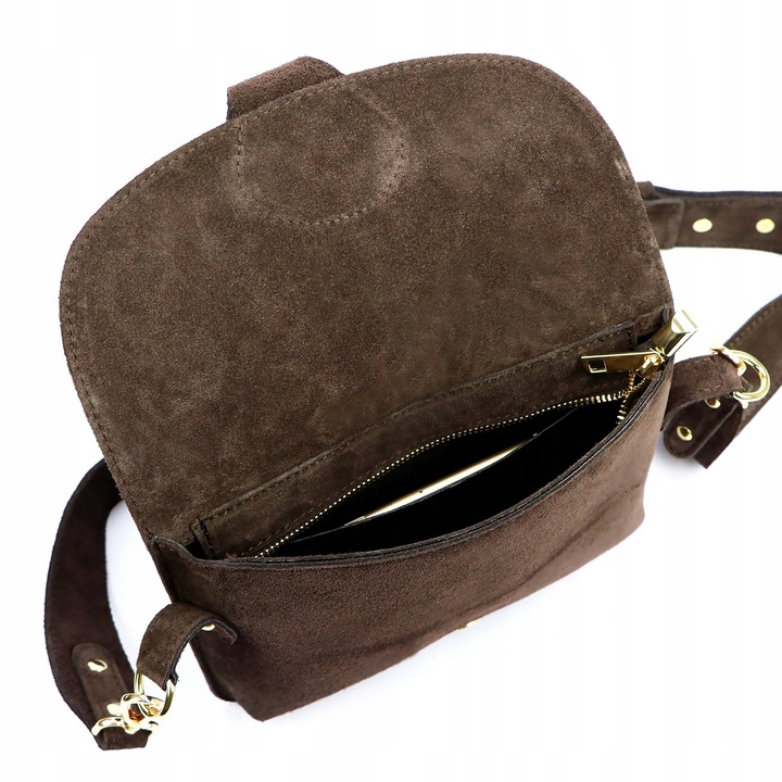 Czekoladowa torebka zamszowa włoska listonoszka ciemny brąz Laura Biaggi