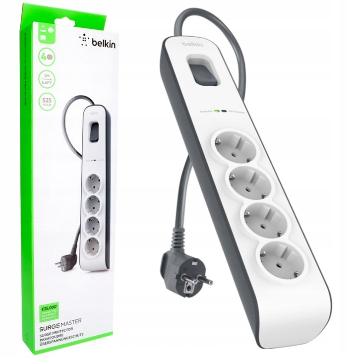 Belkin Listwa antyprzepięciowa do 525J 4x AC Schuko, z kablem 2m BSV400VF2M