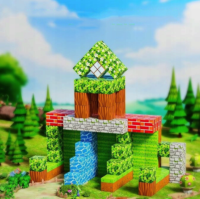 KLOCKI MAGNETYCZNE MINECRAFT DUŻY ZESTAW KONSTRUKCYJNY 100 ELEMENTÓW
