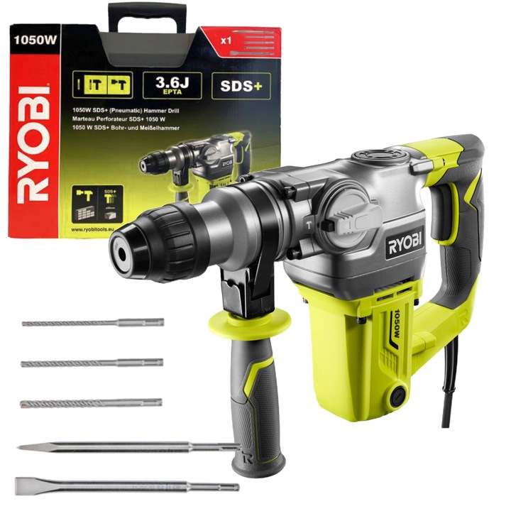 RYOBI MŁOT UDAROWY MŁOTOWIERTARKA 1050W 3,6 J RSDS1050-K +WALIZKA+DŁUTA
