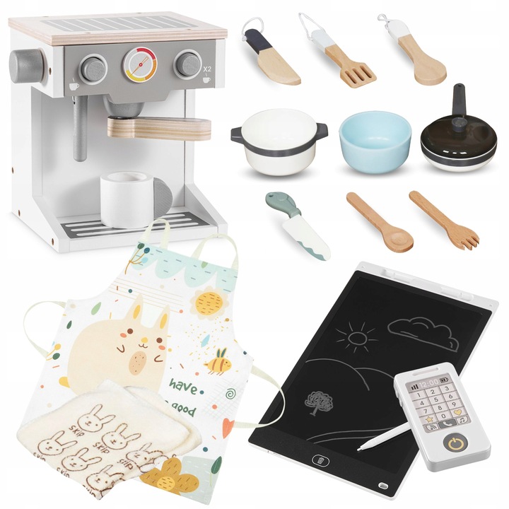 DUŻA DREWNIANA KUCHNIA INTERAKTYWNA XXXXL Z OŚWIETLENIEM LED - 50 ELEMENTÓW