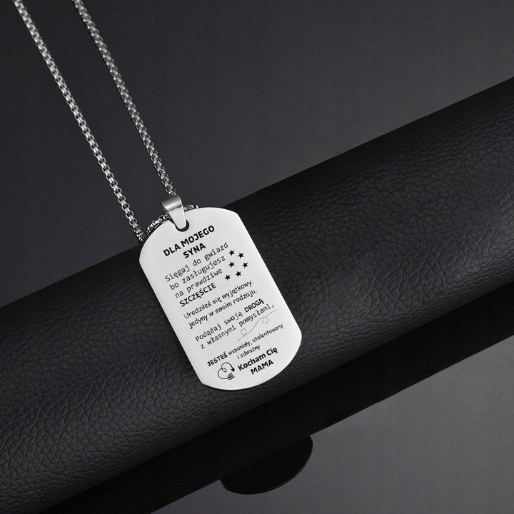 Srebrny Nieśmiertelnik Grawer Prezent dla Syna od Mamy Naszyjnik Męski BOX