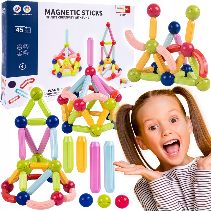 KLOCKI MAGNETYCZNE KONSTRUKCYJNE EDUKACYJNE 45 EL DLA DZIECI MAGNETIC STICK