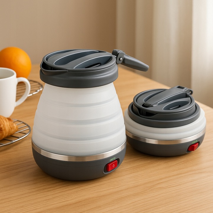 Czajnik Turystyczny Składany Silikonowy Szary AGD Drobne Do Kuchni 0,6L