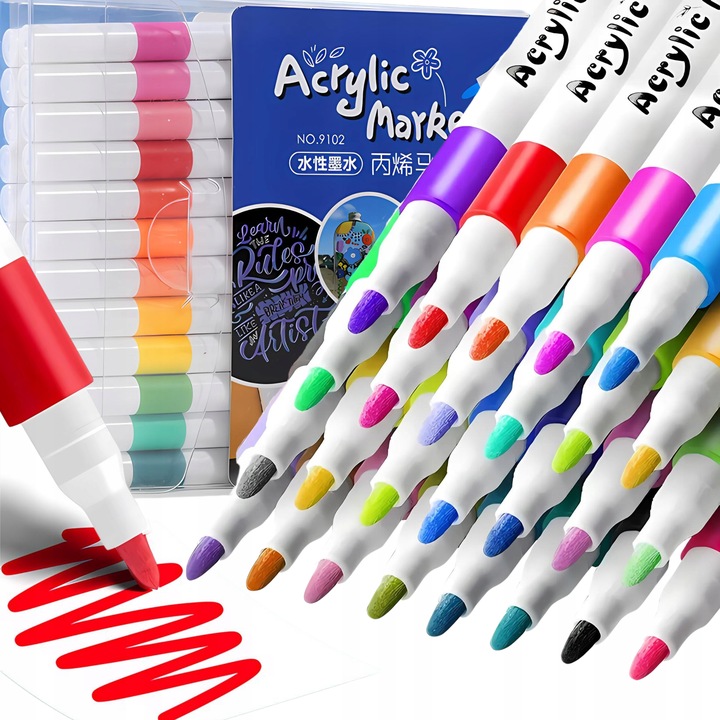 MARKERY AKRYLOWE PISAKI do KAMIENI UBRAŃ FLAMASTRY MAZAKI WODOODPORNE 24szt