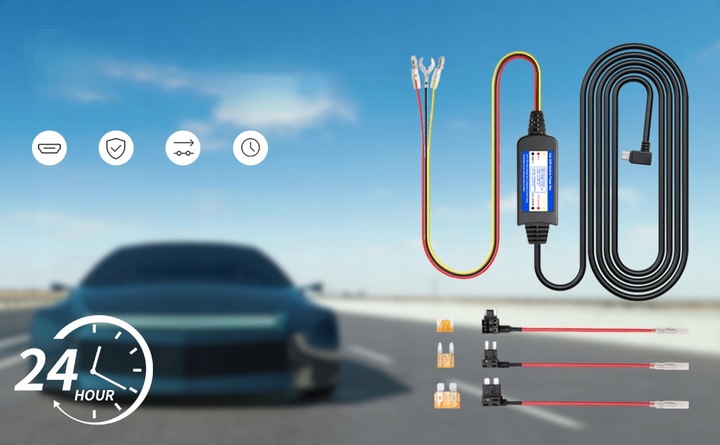 Zestaw Przewodów Do Kamery Samochodowej Micro USB TYP KABEL ACC, BATT ,GND