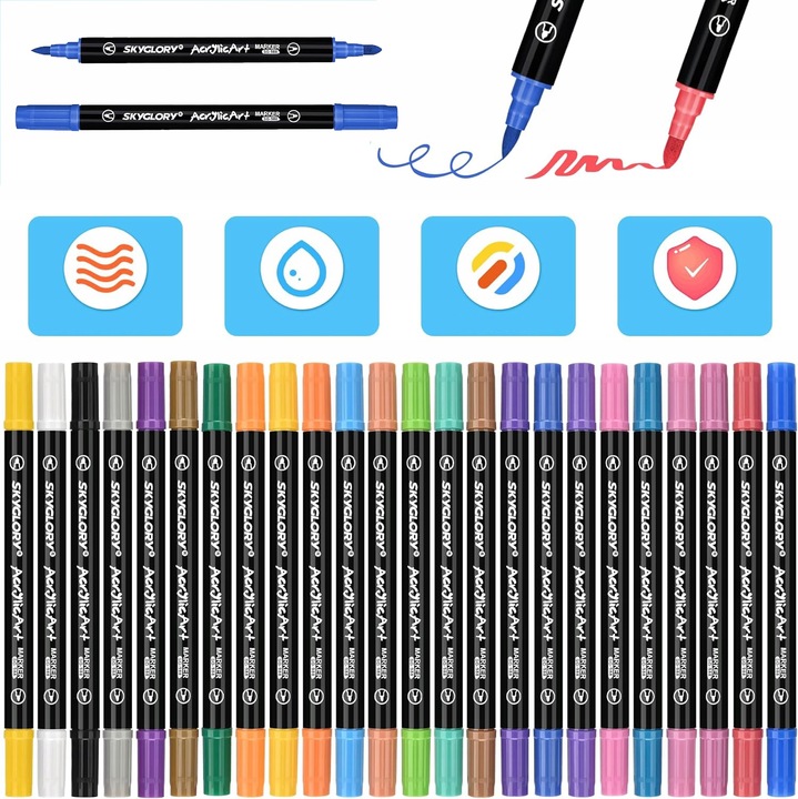 Markery akrylowe 24 kolory Wodoodporne markery z podwójną końcówką Prezenty