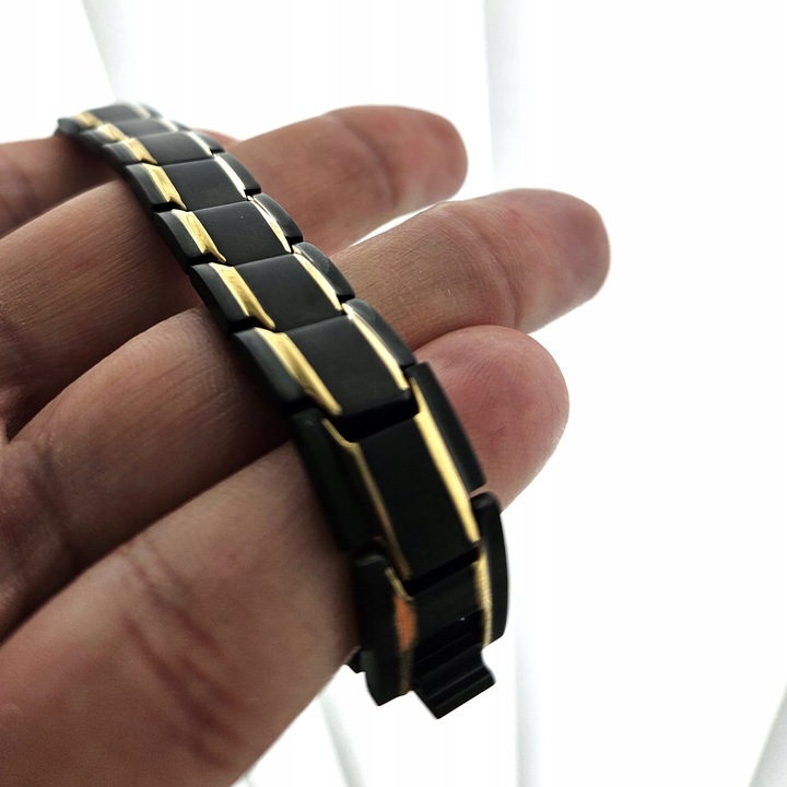 Bransoletka magnetyczna męska zdrowotna CZARNO-ZŁOTA 21cm Prezent Versatile