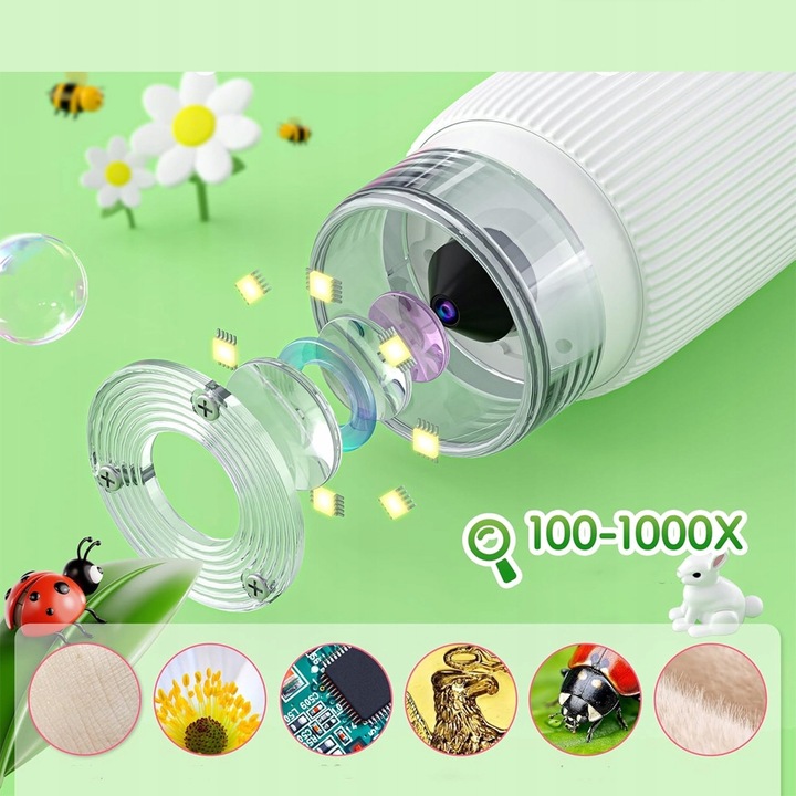 MIKROSKOP CYFROWY OPTYCZNY KIESZONKOWY DLA DZIECI LED PRZYBLIŻENIE 1000X HD