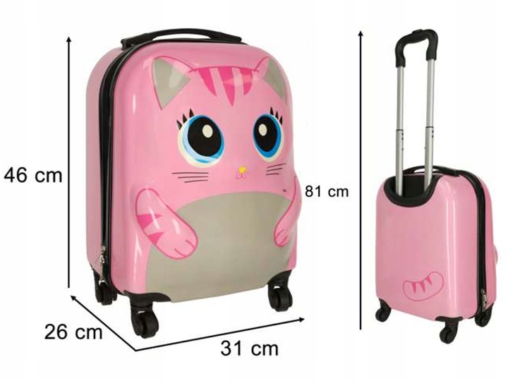 Walizka Podróżna dla Dzieci na Kółkach Bagaż Podręczny Rączka Kotek Kot