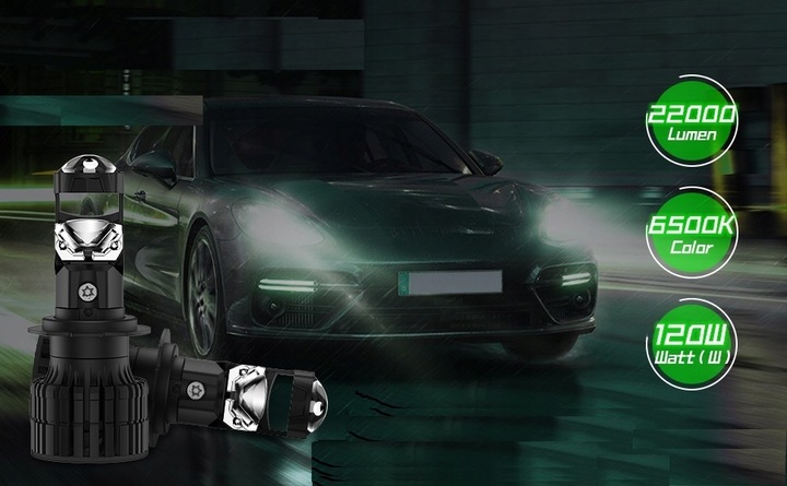 ŻARÓWKI LED H7 FATEEYE PROJECTOR 100% IDEALNE ODCIĘCIE SOCZEWKA FISHEYE