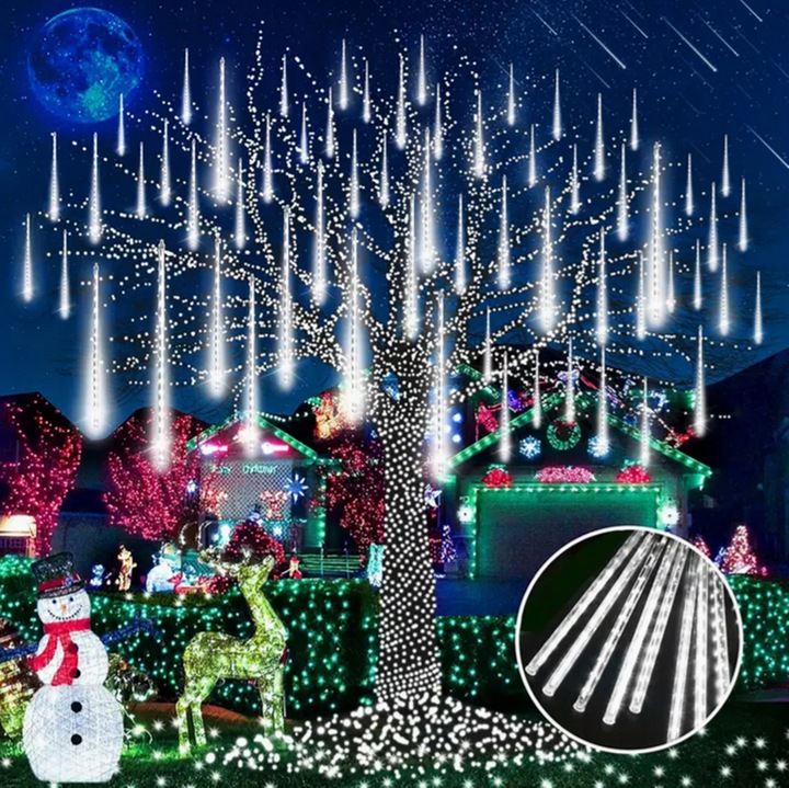 LAMPKI SOPLE ZEWNĘTRZNE CHOINKOWE METEORYT 360 LED ZIMNE 50 CM 10 SZT