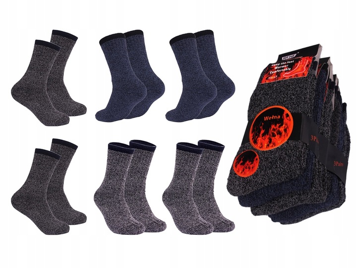 6 x CIEPŁE SKARPETY męskie TERMO GRUBE Wełniane Skarpetki na ZIMĘ ~ 39-43 ~