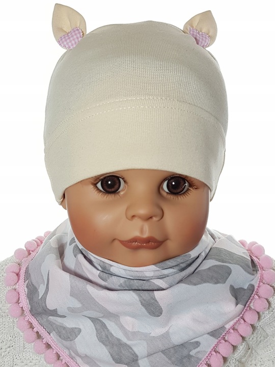 KOMPLET CZAPKA + CHUSTKA Z POMPONIKAMI CZAPECZKA + CHUSTECZKA 3-12 M-C 4WZ
