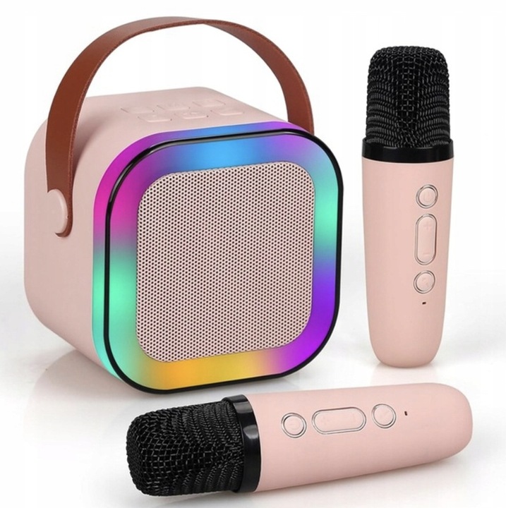 BEZPRZEWODOWY PRZENOŚNY ZESTAW DO KARAOKE ZESTAW RGB 2 MIKROFONY USB