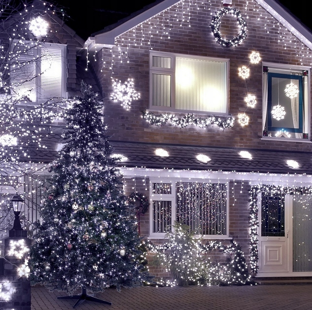 LAMPKI CHOINKOWE Białe zimne Flesz 300LED Biały Zimny Zewnętrzne + FLASH