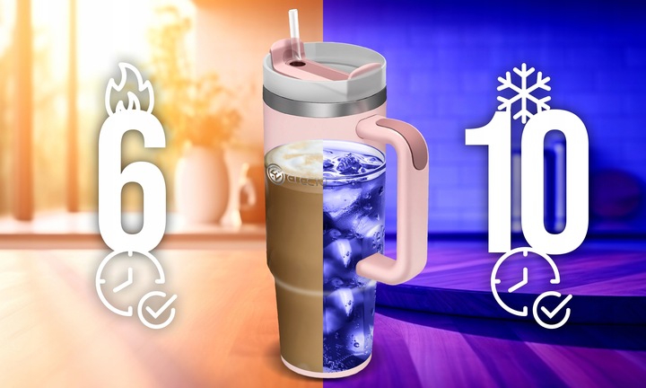 MagiCook KUBEK TERMICZNY RÓŻOWY 1200 ML ZE SŁOMKĄ STYLE USA Róż