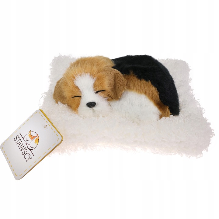REALISTYCZNY ŚPIĄCY PIESEK NA PODUSZCE JAK ŻYWY figurka DŹWIĘK BEAGLE