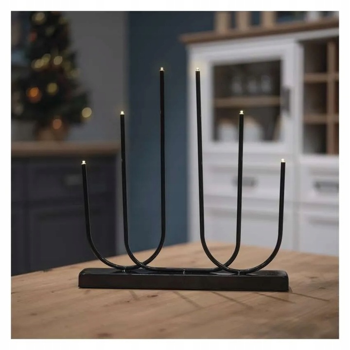 Świecznik świąteczny 6 LED 40 cm 2x AA metal ciepła biel IP20 timer EMOS