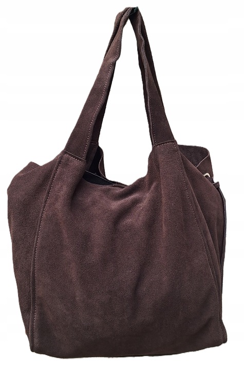 Torebka CZEKOLADOWA zamszowa shopper Vera Pelle SKÓRA ZAMSZ NATURALNY