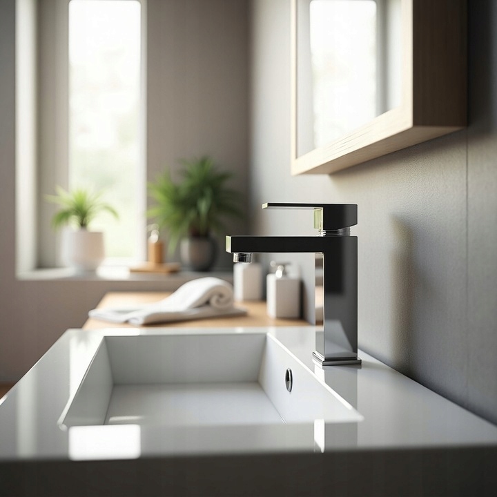 BATERIA ŁAZIENKOWA UMYWALKOWA KRAN STOJĄCA KWADRAT DO UMYWALKI CUBE CHROM