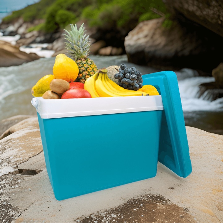 LODÓWKA TURYSTYCZNA 35L TURKUSOWA na WKŁADY MROŻĄCE do auta KAMPERA łodzi