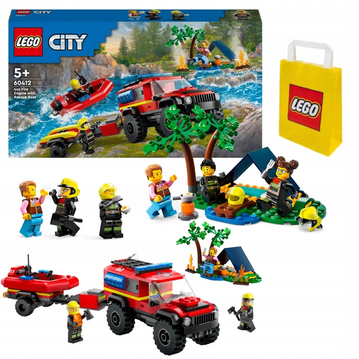 LEGO CITY 60412 SAMOCHÓD TERENOWY SUV AUTO WÓZ STRAŻACKI Z ŁODZIĄ RATUNKOWĄ
