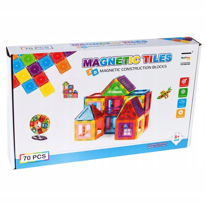 ZESTAW DUŻE KLOCKI MAGNETYCZNE KONSTRUKCYJNE 3D PANELE MAGNETIC TILES 70 EL