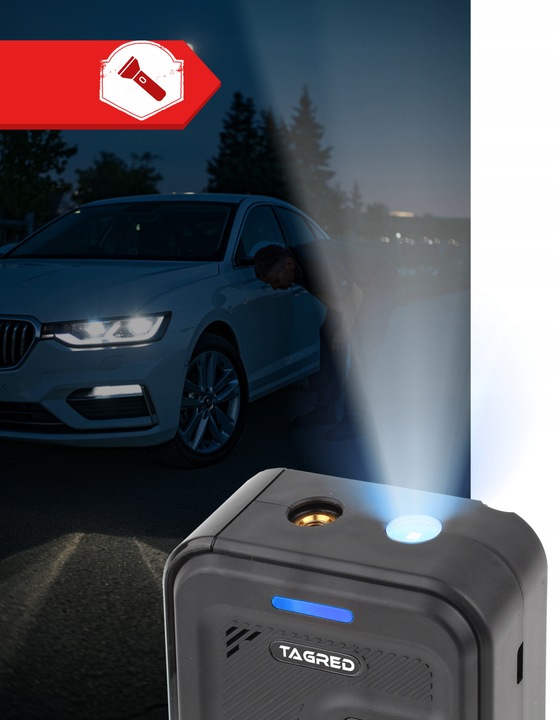 KOMPRESOR SAMOCHODOWY Pompka Elektryczna Sprężarka do kół 8V 4000mAh LCD