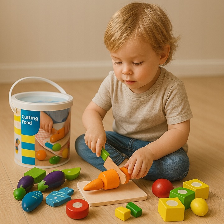 DREWNIANE OWOCE I WARZYWA DO KROJENIA NA RZEP DLA DZIECI 17 ELEMENTÓW XXL