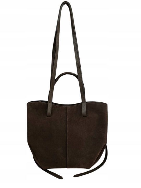Torebka damska VERA PELLE SHOPPERKA na ramię i do ręki ZAMSZ BRĄZ