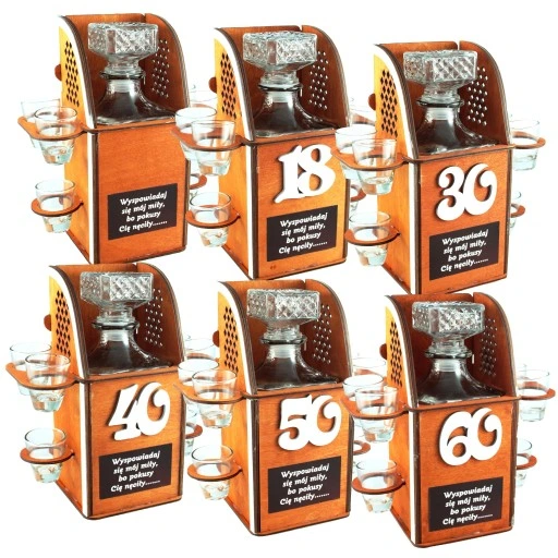 Karafka na alkohol 6 kieliszków kieliszki prezent URODZINY 18-99 WZORY