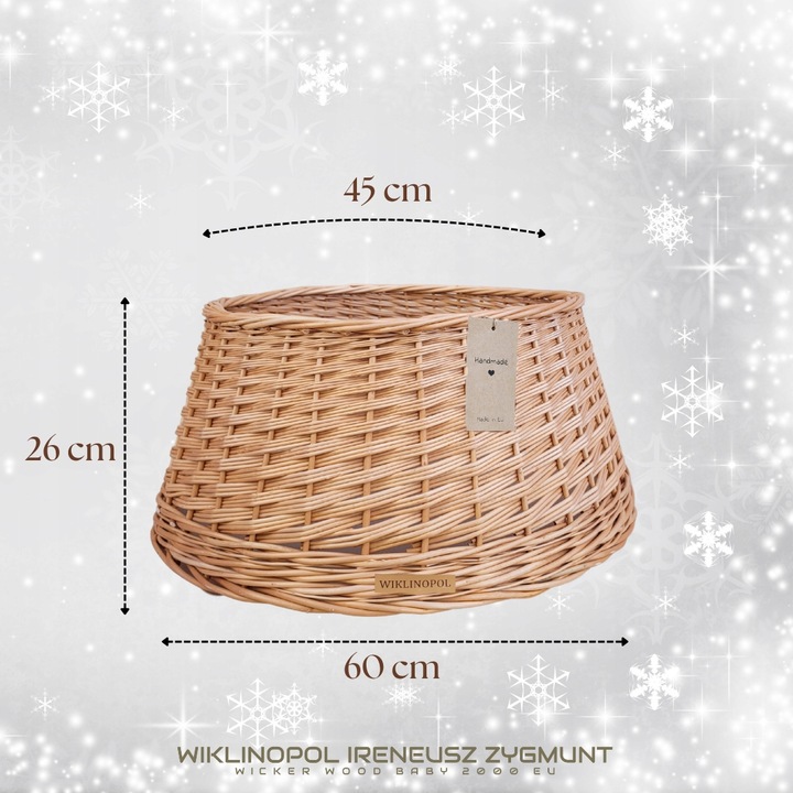 Osłona / kosz / osłonka wiklinowa na stojak pod choinkę NATURALNA Ø 60 cm