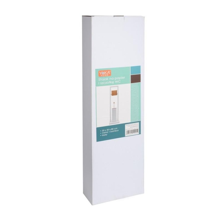 Stojak na papier toaletowy i szczotka DO ŁAZIENKI do WC biała bambus 2w1