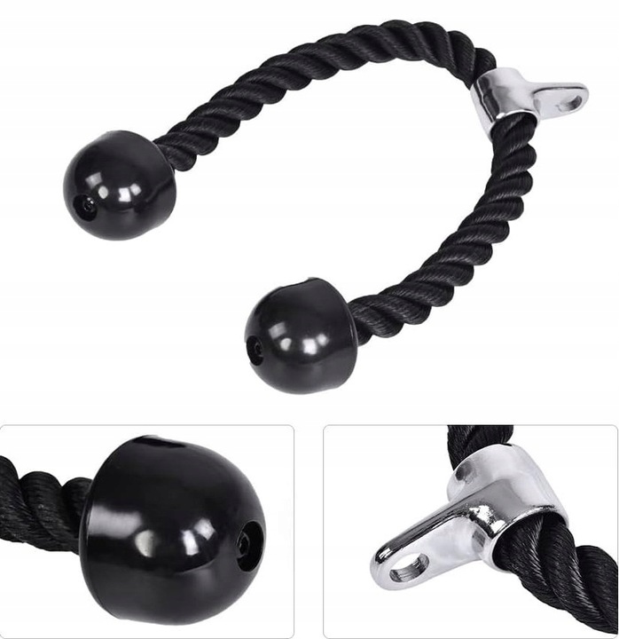 SZNUR UCHWYT DO WYCIĄGU LINA NA TRICEPS MASYWNA I SOLIDNA Z KARABIŃCZYKIEM