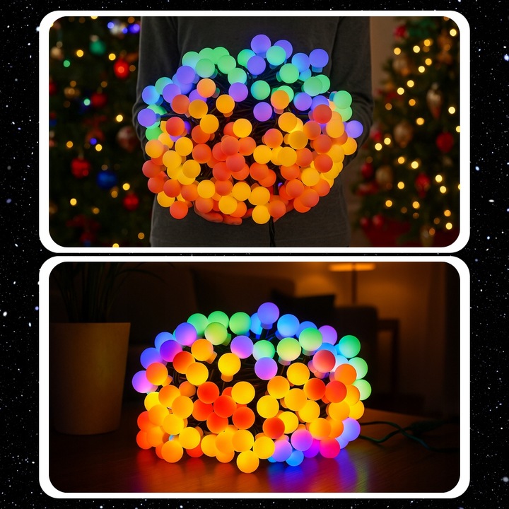 LAMPKI ŚWIĄTECZNE CHOINKOWE KULKI 200LED ZEWNĘTRZNE WEWNĘTRZNE MULTIKOLOR