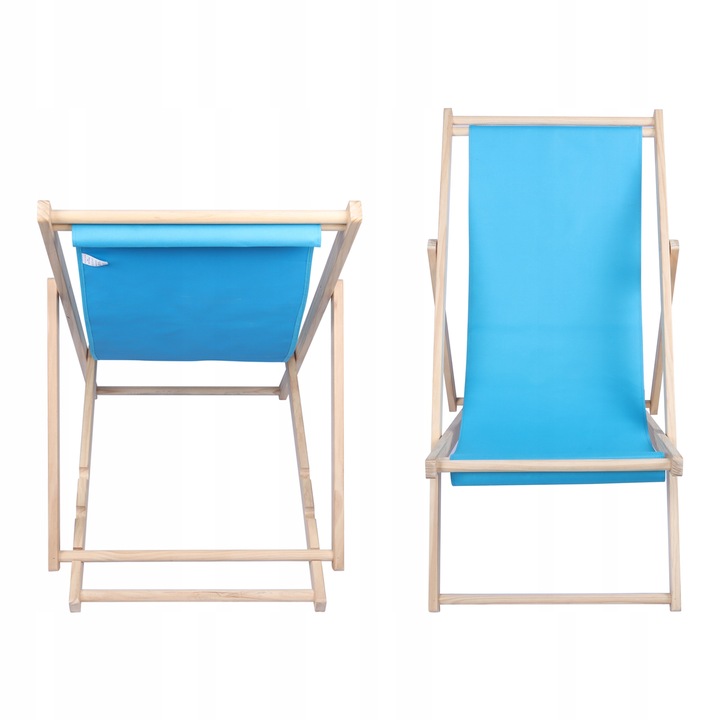 LEŻAK PLAŻOWY OGRODOWY KEMPINGOWY SKŁADANY DREWNIANY FEZ NIEBIESKI
